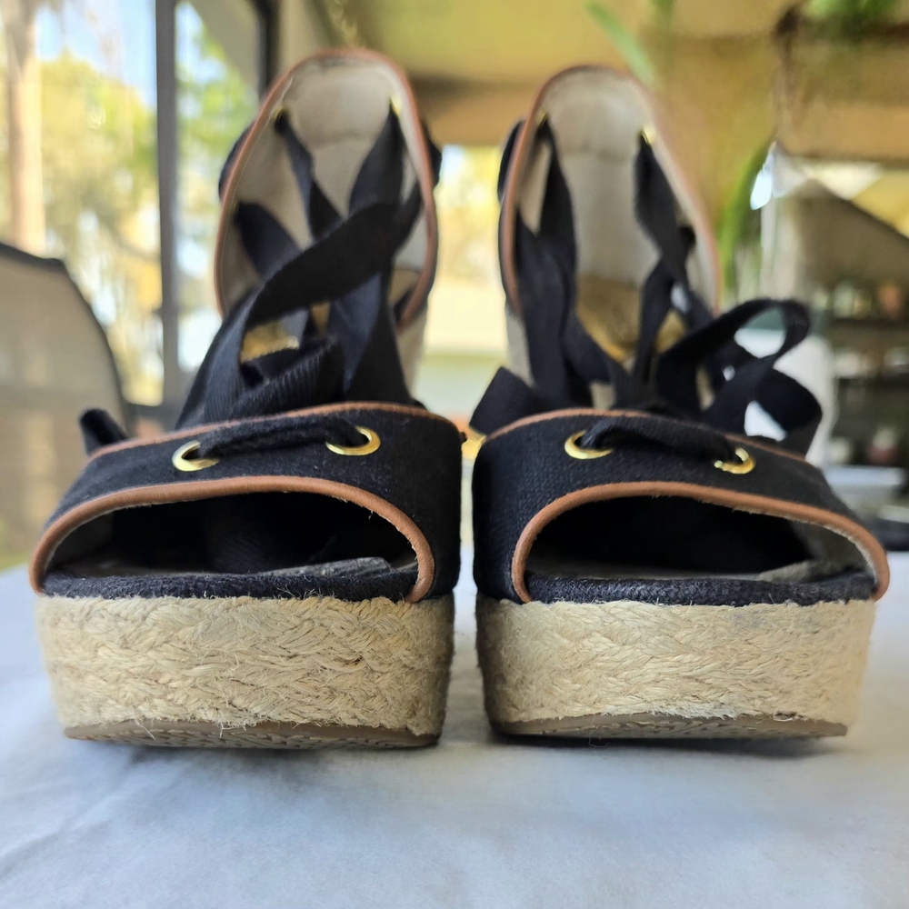 Michael Kors Lilah Black Canvas Lace-Up Platform Espadrille Wedges - Size 7.5 - Picture 7 of 12